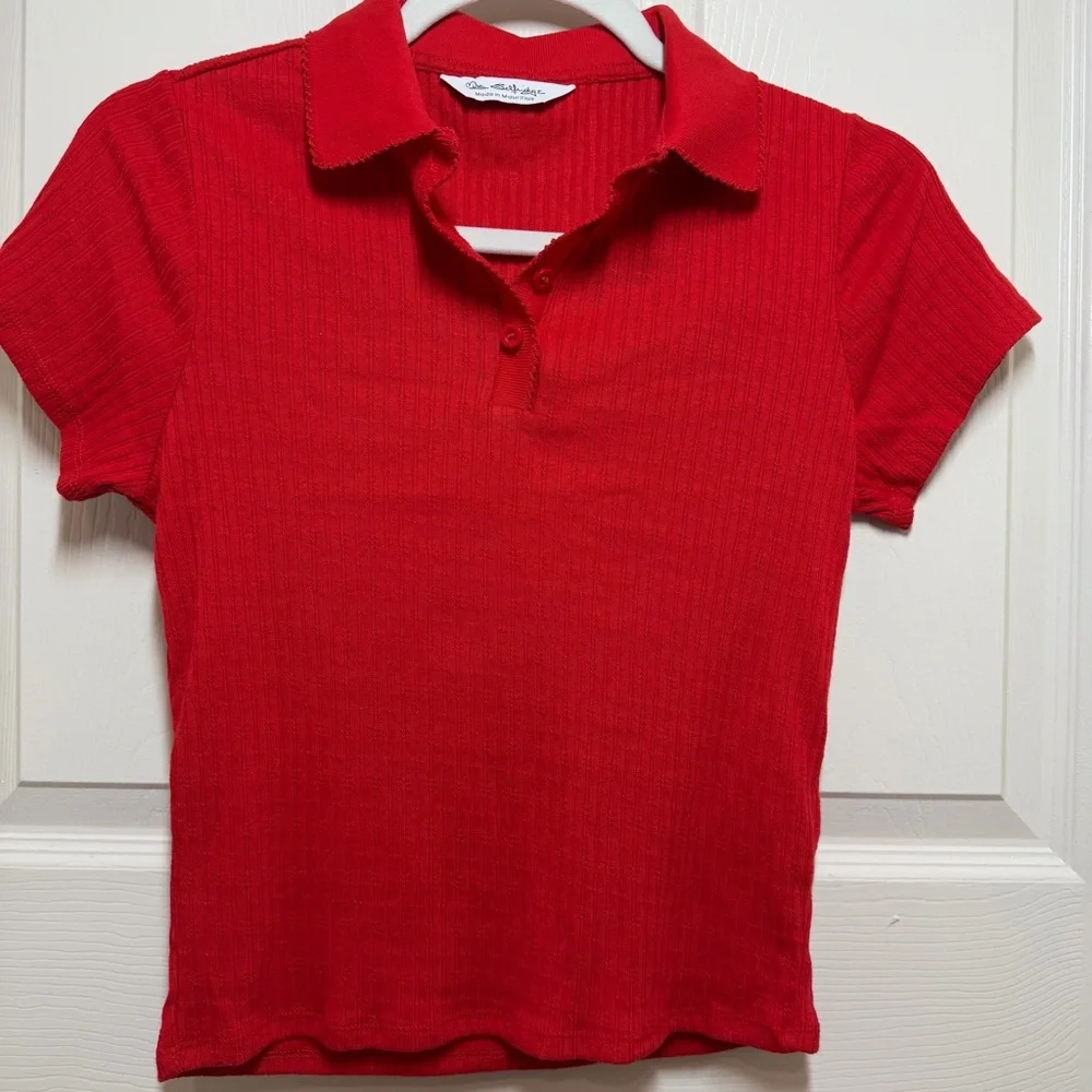 Red Collared Button-Up Top - Picture 9 of 9